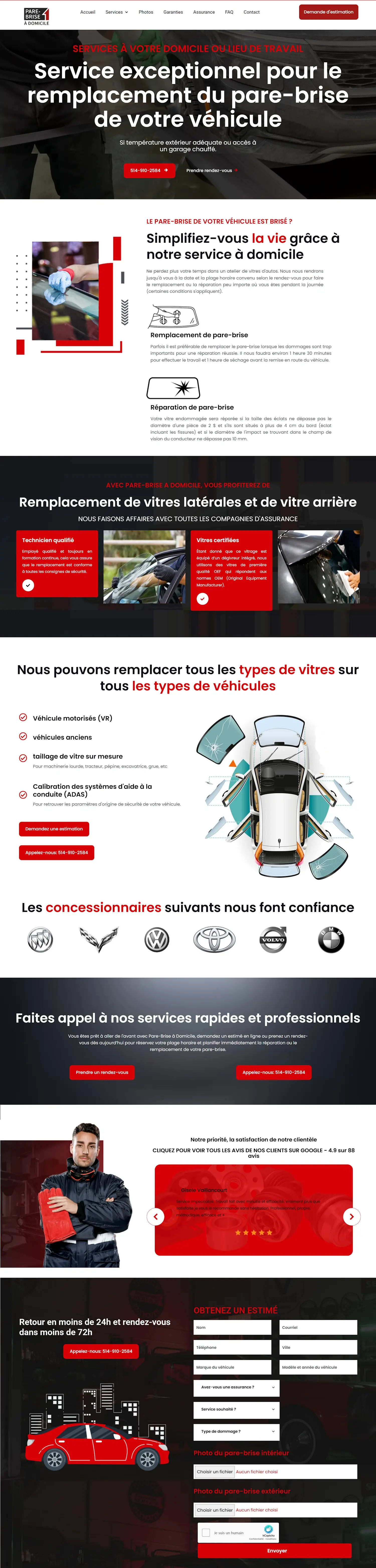 Conception site web pour Pare Brise à Domicile